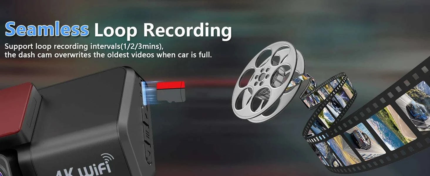4K Front & Rear Dash Cam with WiFi, Night Vision & Parking Monitor-S8-6M RCC-BL / 32G