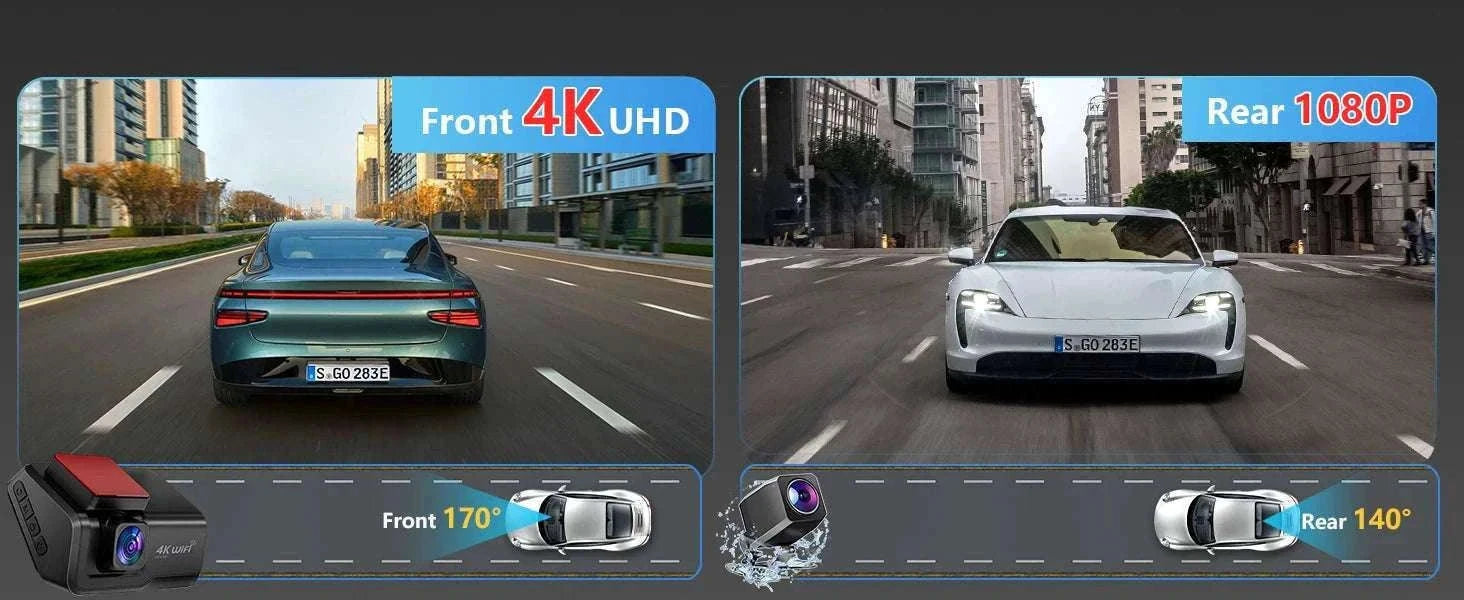 4K Front & Rear Dash Cam with WiFi, Night Vision & Parking Monitor-S8-6M RCC-BL / 32G