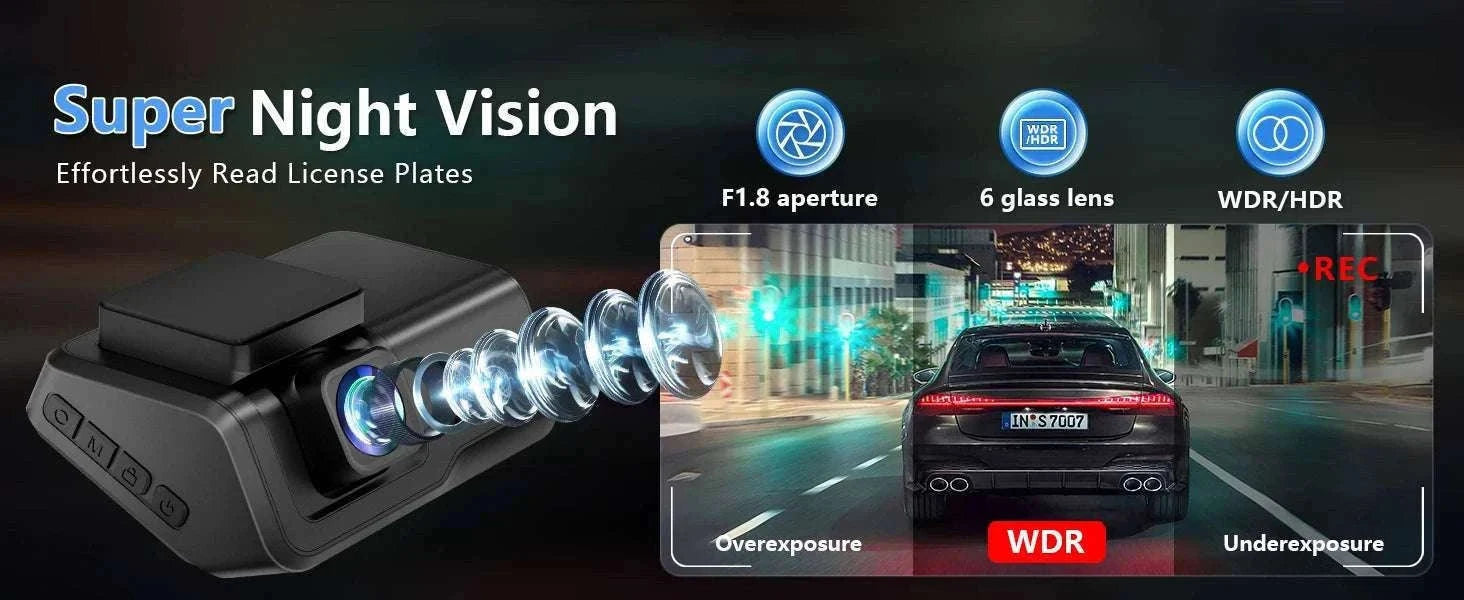 4K Front & Rear Dash Cam with WiFi, Night Vision & Parking Monitor-S8-6M RCC-BL / 32G