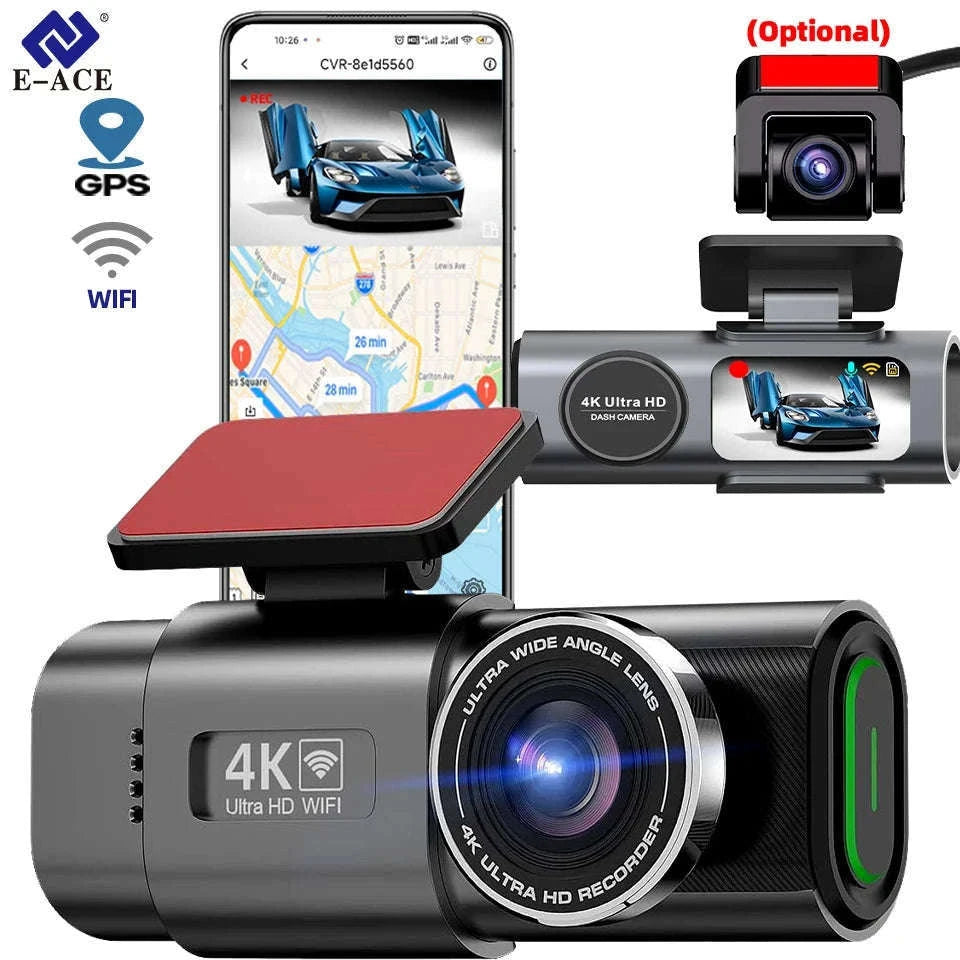 4K GPS Dash Cam with Wi‑Fi, Night Vision and Rear Camera Support-B53P-15M RCC-BL / 128G