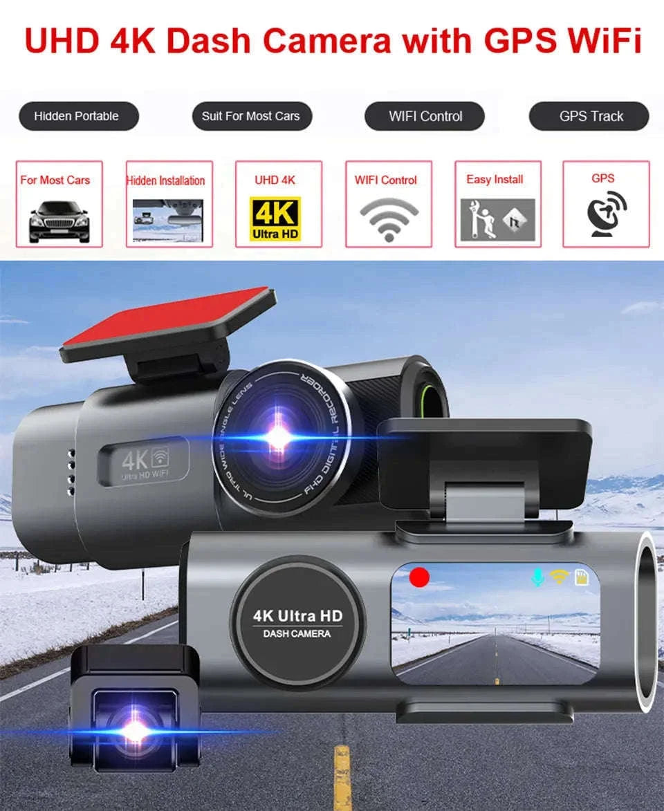 4K GPS Dash Cam with Wi‑Fi, Night Vision and Rear Camera Support-B53P-15M RCC-BL / 128G