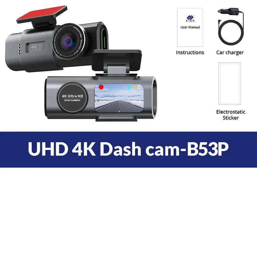 4K GPS Dash Cam with Wi‑Fi, Night Vision and Rear Camera Support-B53P-15M RCC-BL / 128G