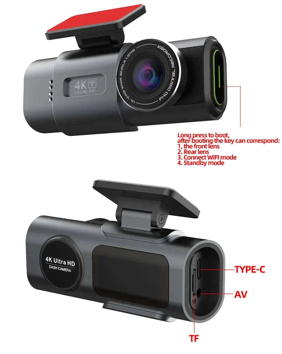 4K GPS Dash Cam with Wi‑Fi, Night Vision and Rear Camera Support-B53P-15M RCC-BL / 128G