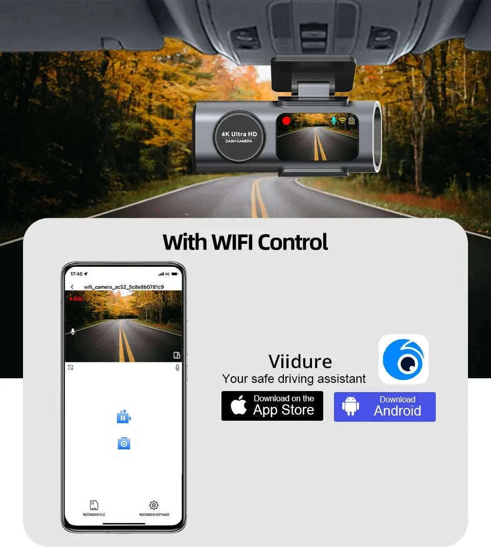 4K GPS Dash Cam with Wi‑Fi, Night Vision and Rear Camera Support-B53P-15M RCC-BL / 128G