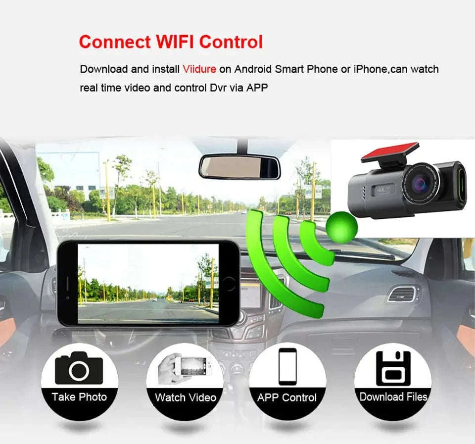 4K GPS Dash Cam with Wi‑Fi, Night Vision and Rear Camera Support-B53P-15M RCC-BL / 128G