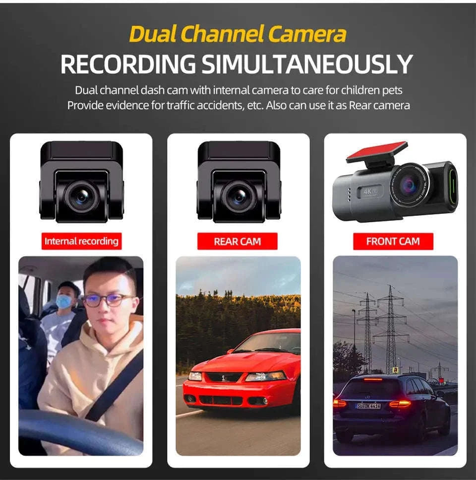 4K GPS Dash Cam with Wi‑Fi, Night Vision and Rear Camera Support-B53P-15M RCC-BL / 128G