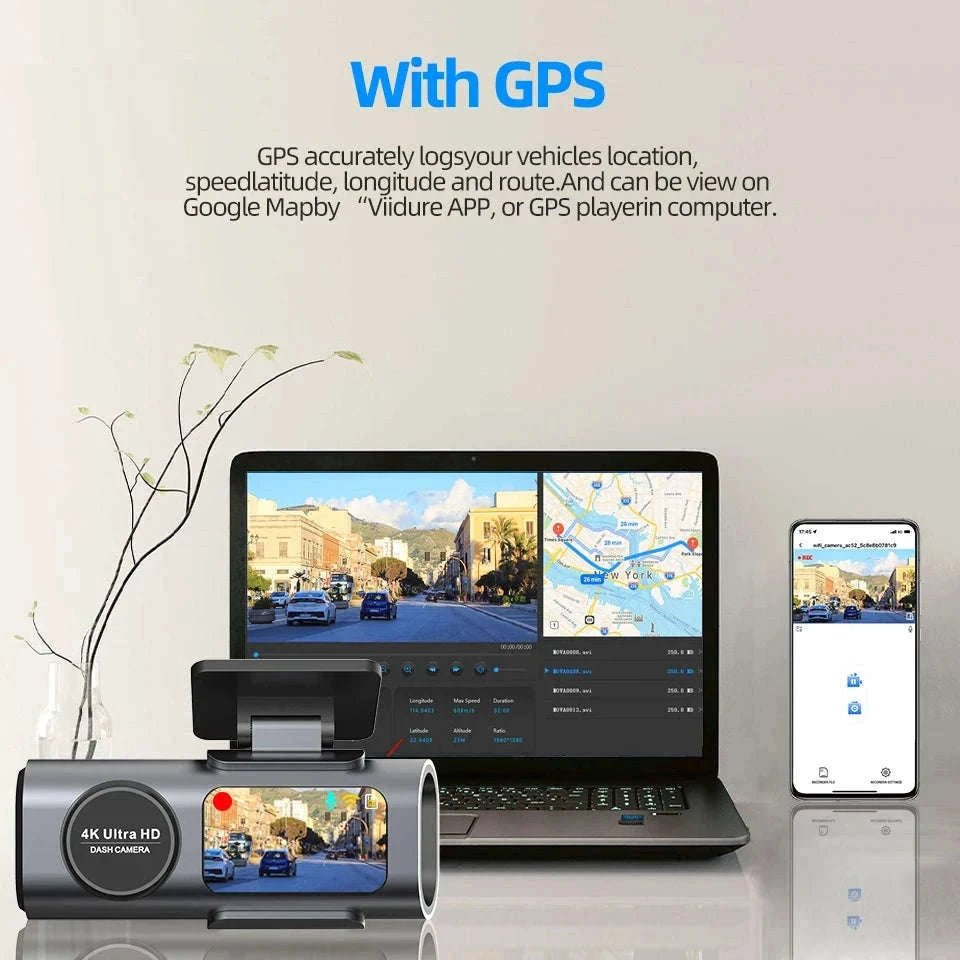 4K GPS Dash Cam with Wi‑Fi, Night Vision and Rear Camera Support-B53P-15M RCC-BL / 128G