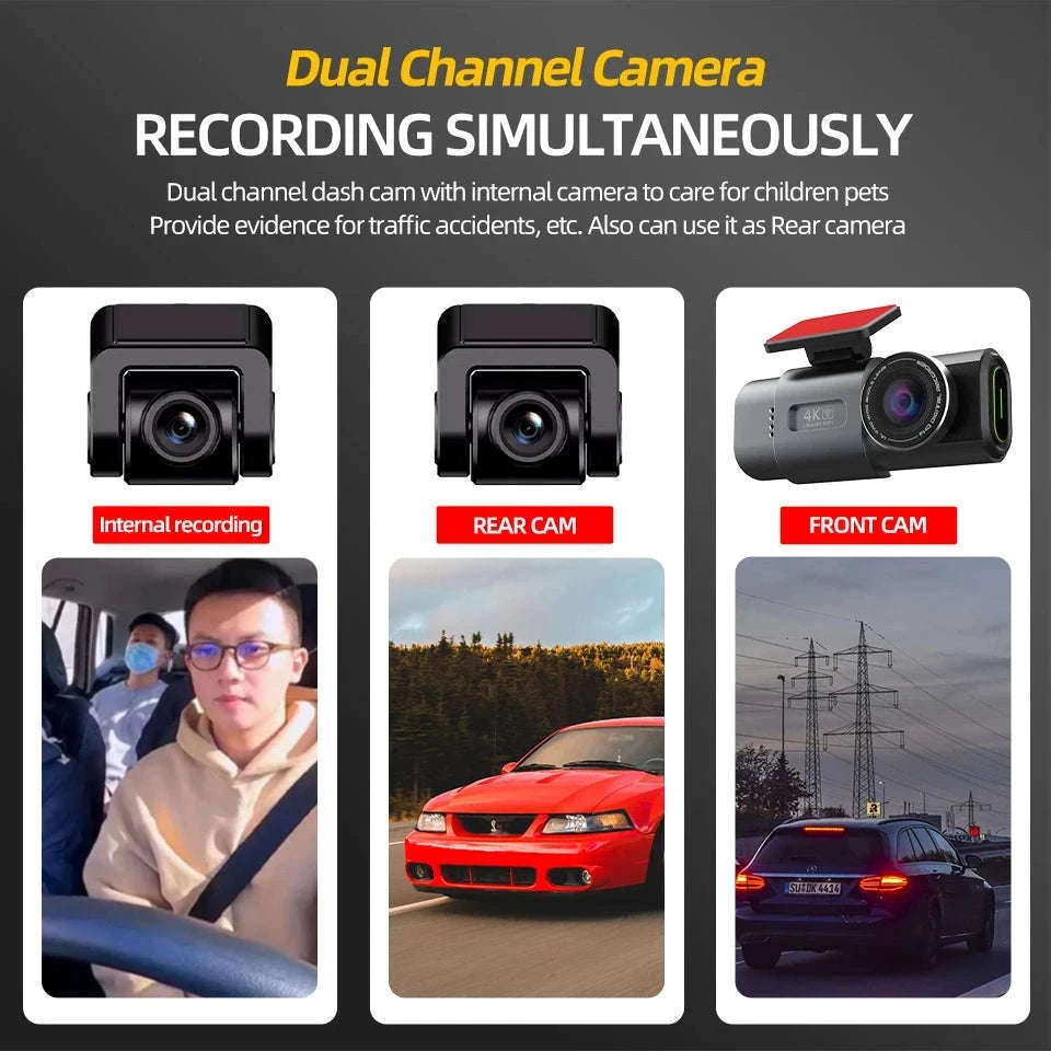 4K GPS Dash Cam with Wi‑Fi, Night Vision and Rear Camera Support-B53P-15M RCC-BL / 128G