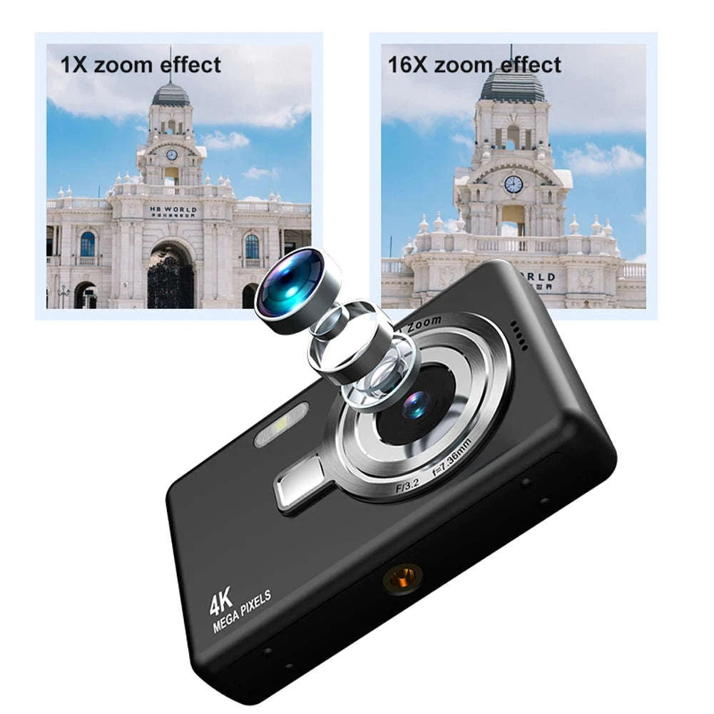 4K HD 1080P Digital Camera with Autofocus and 16X Zoom-Silver / United Kingdom