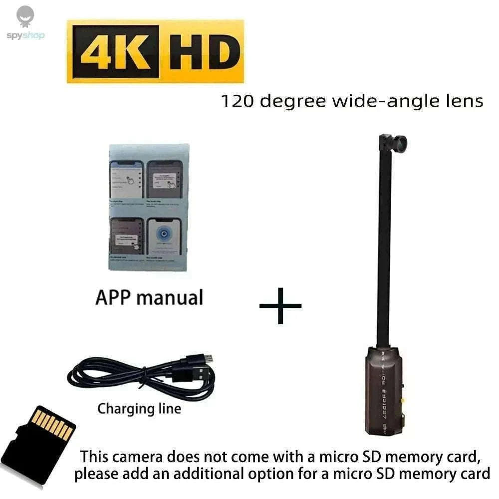 4K HD Mini WiFi Camera with Motion Alerts and Remote Viewing-90 degree camera / Add 128 GB card / CHINA