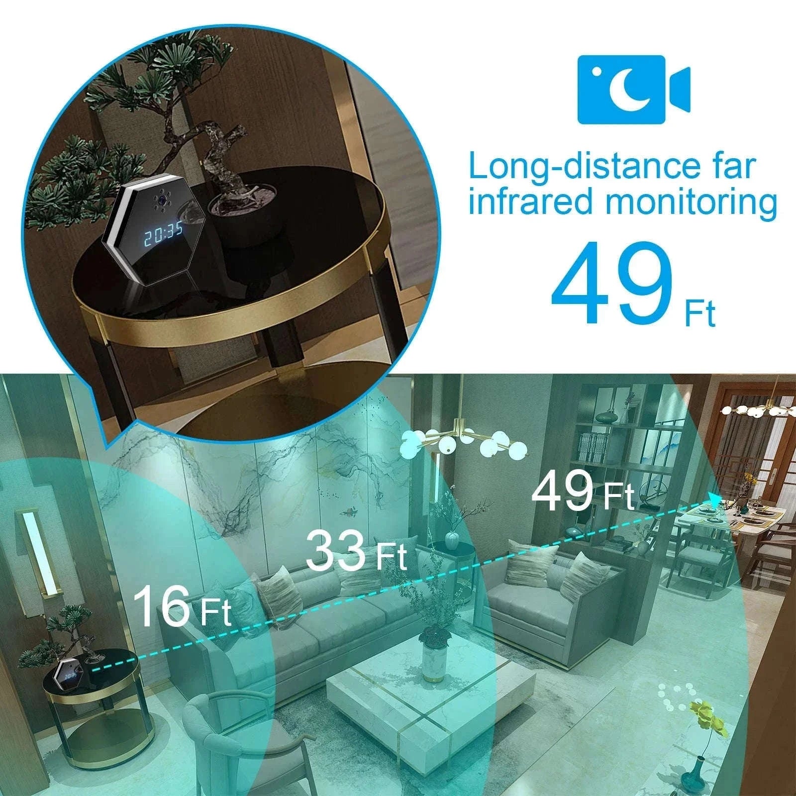 4K HD WiFi Mini Camera Clock with Night Vision-black