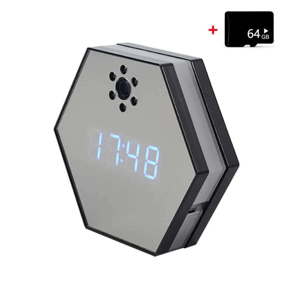4K HD WiFi Mini Camera Clock with Night Vision-black