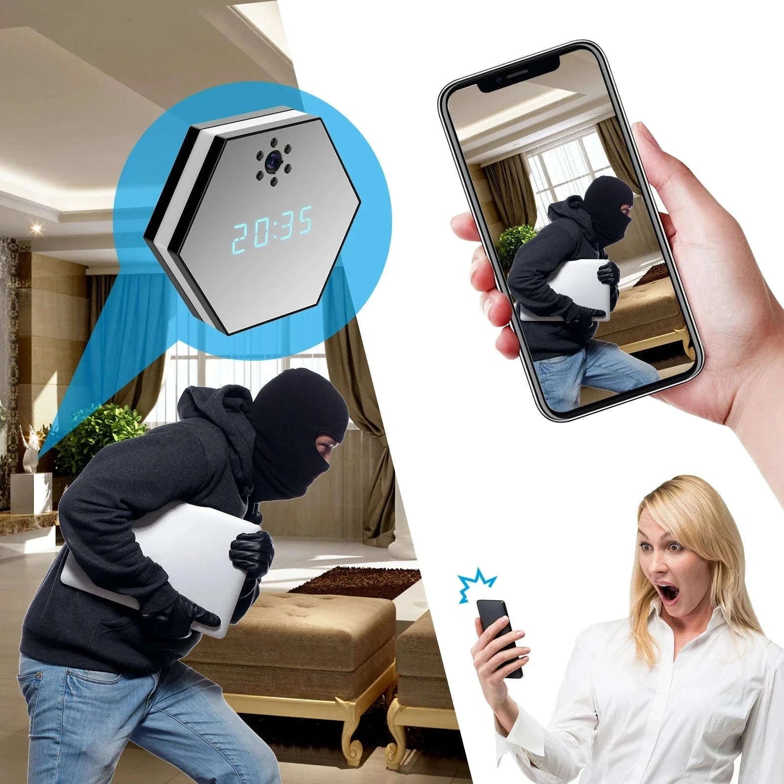 4K HD WiFi Mini Camera Clock with Night Vision-black