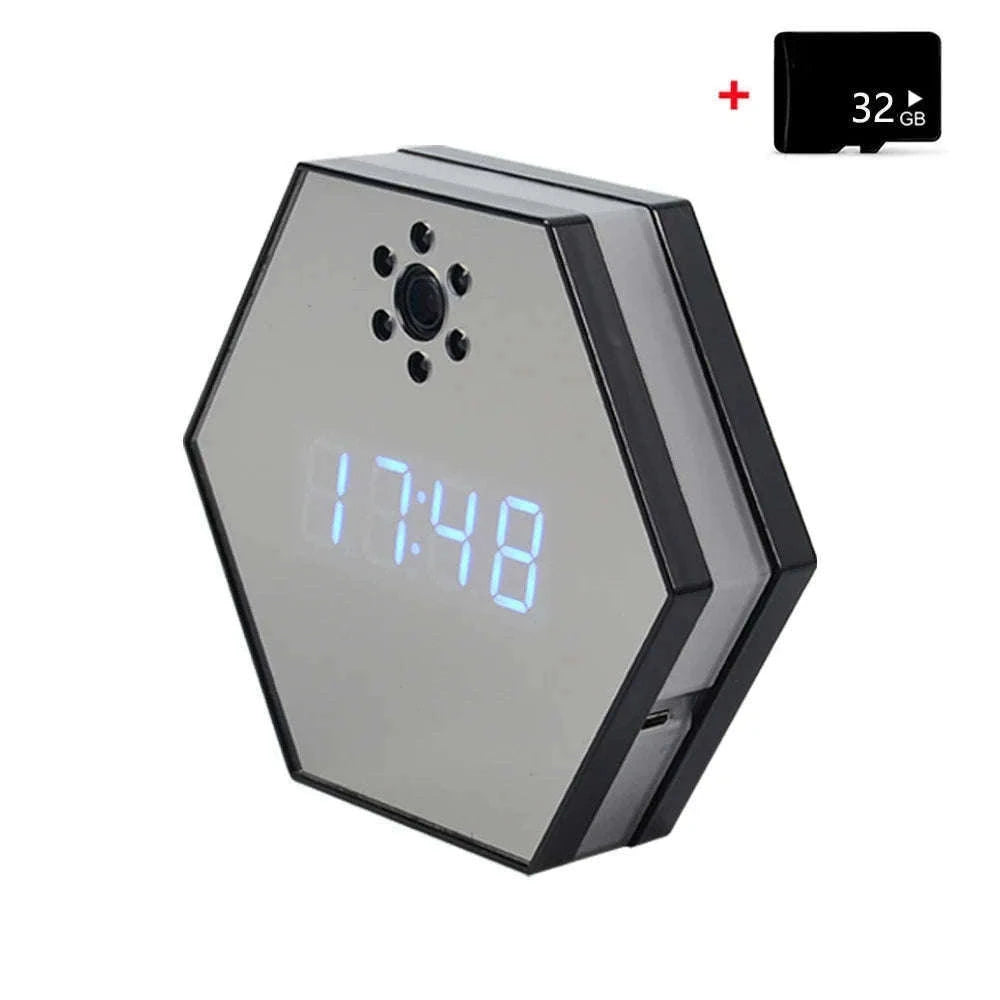 4K HD WiFi Mini Camera Clock with Night Vision-black