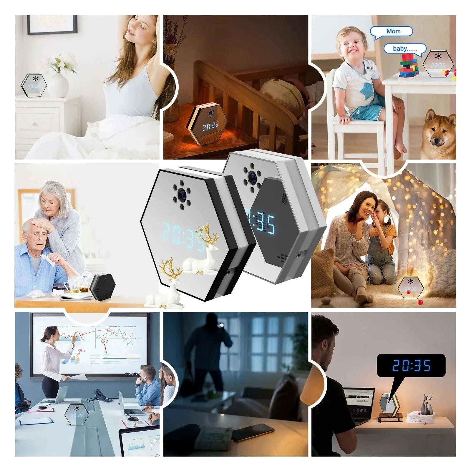 4K HD WiFi Mini Camera Clock with Night Vision-black