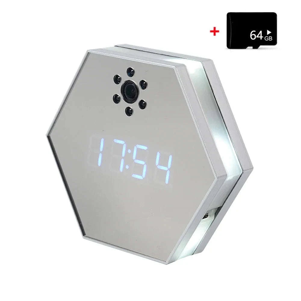 4K HD WiFi Mini Camera Electronic Clock with Night Vision-black