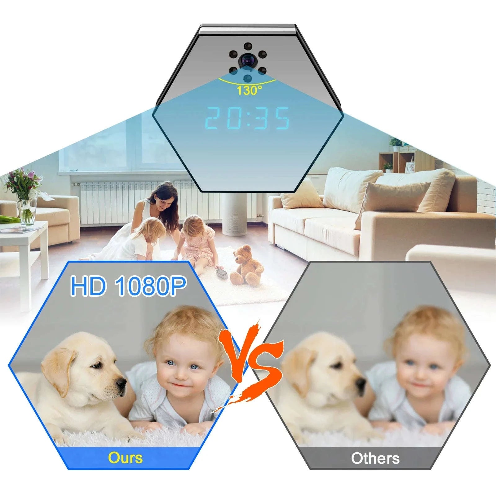 4K HD WiFi Mini Camera Electronic Clock with Night Vision-black