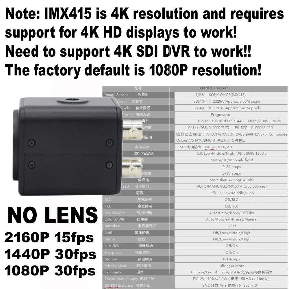 4K IMX385 SDI Industrial Camera for Stable, Clear Imaging-IMX290 2.8-12mm lens
