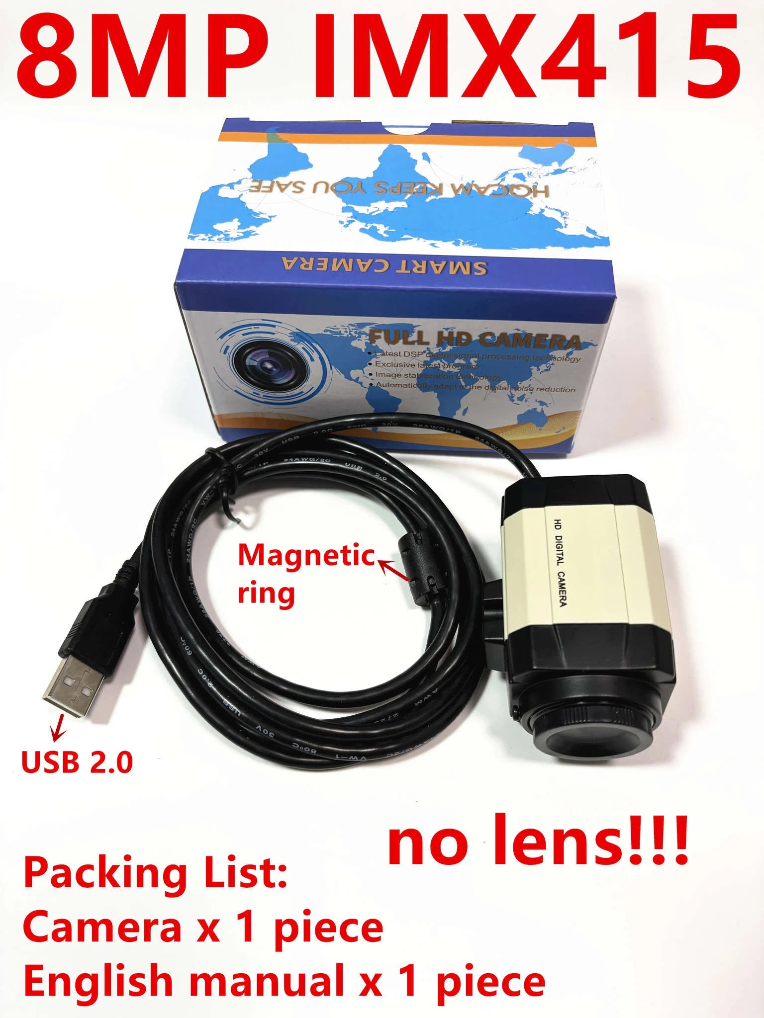 4K IMX415 USB Webcam with 2.8-12mm Varifocal Lens-1mp no lens