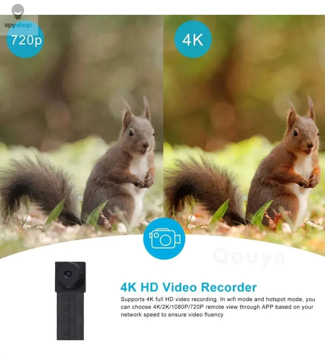 4K Mini Camera WiFi with 4000mAh Battery for Surveillance-No casing  Remote / 95 degree Lens