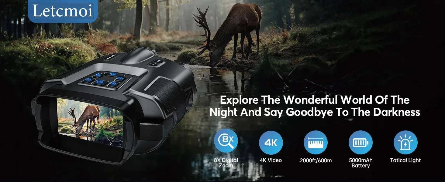 4K Night Vision Binoculars with 8X Zoom, 3" Screen & Tactical Light-black / japan