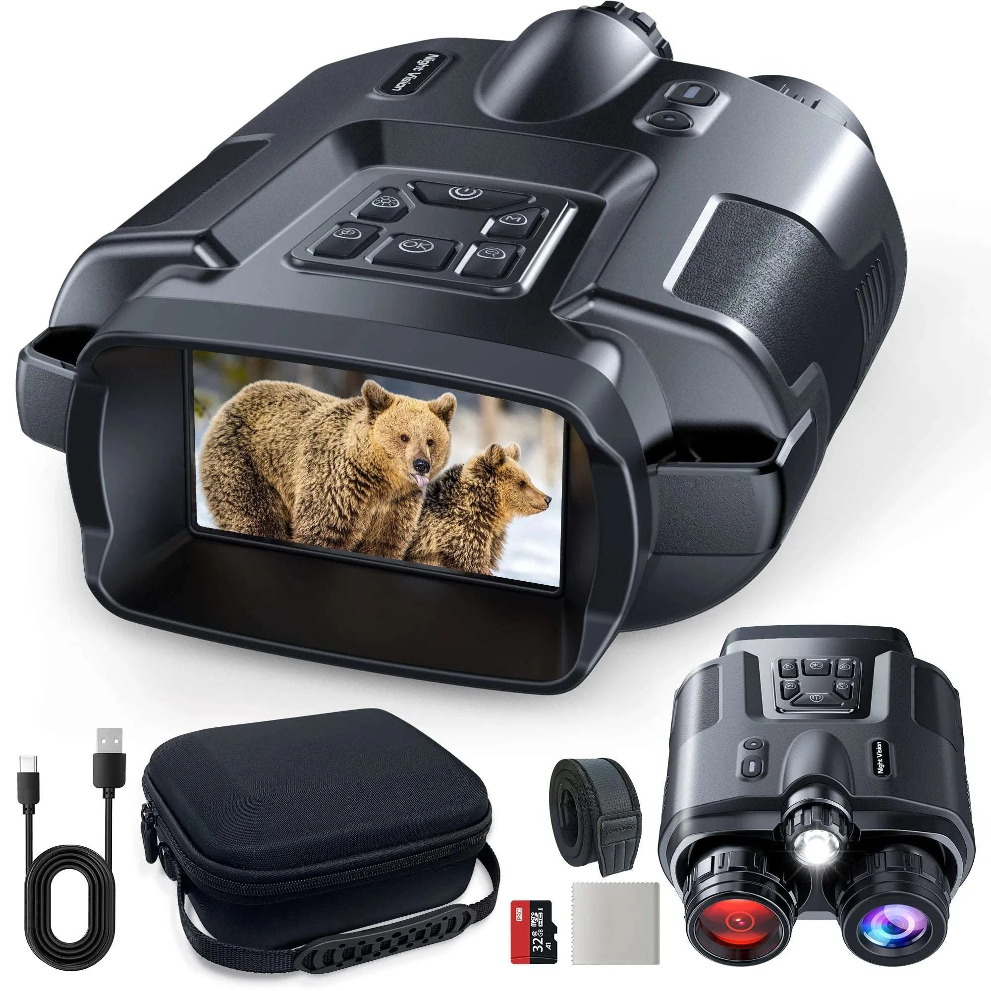 4K Night Vision Binoculars with 8X Zoom, 3" Screen & Tactical Light-black / japan