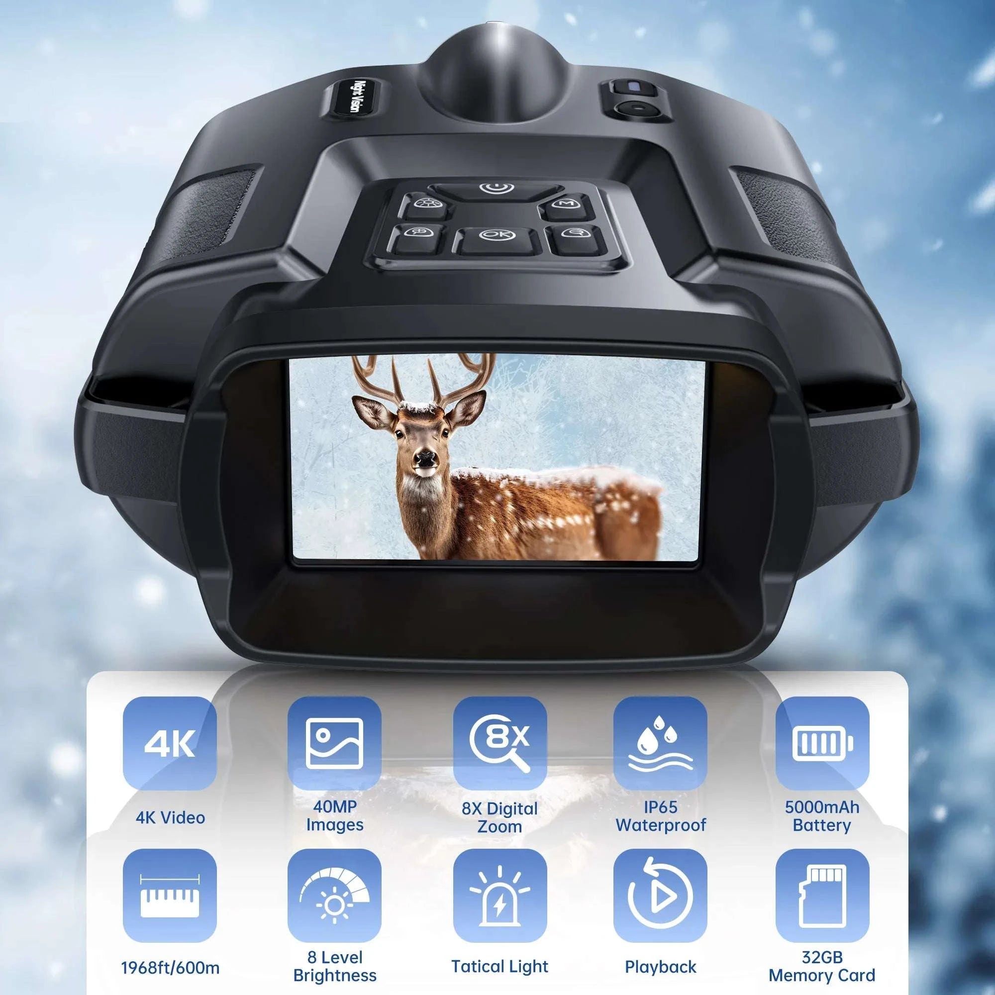 4K Night Vision Binoculars with 8X Zoom, 3" Screen & Tactical Light-black / japan