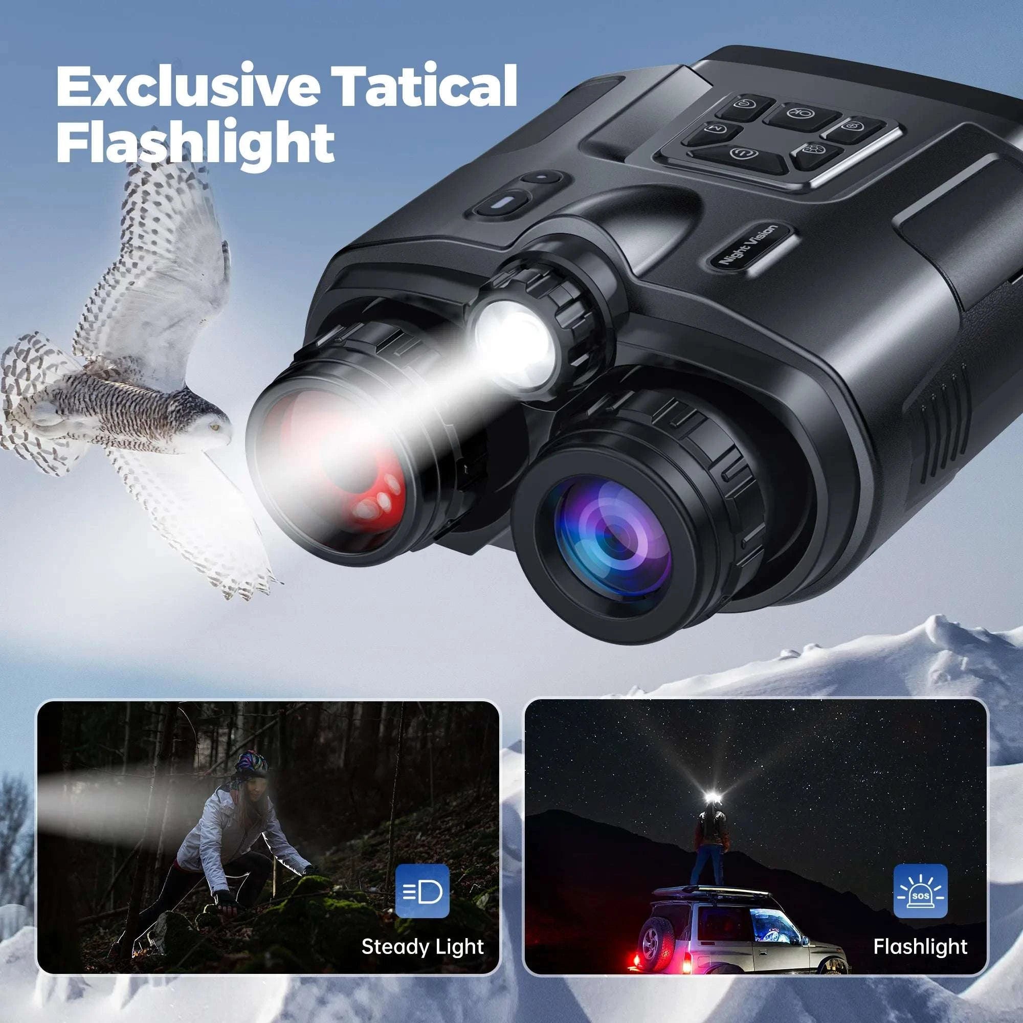 4K Night Vision Binoculars with 8X Zoom, 3" Screen & Tactical Light-black / japan