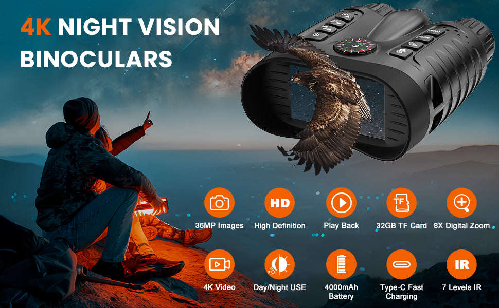 4K Night Vision Goggles with 8X Zoom and 64GB Card-4K 64GB / United States
