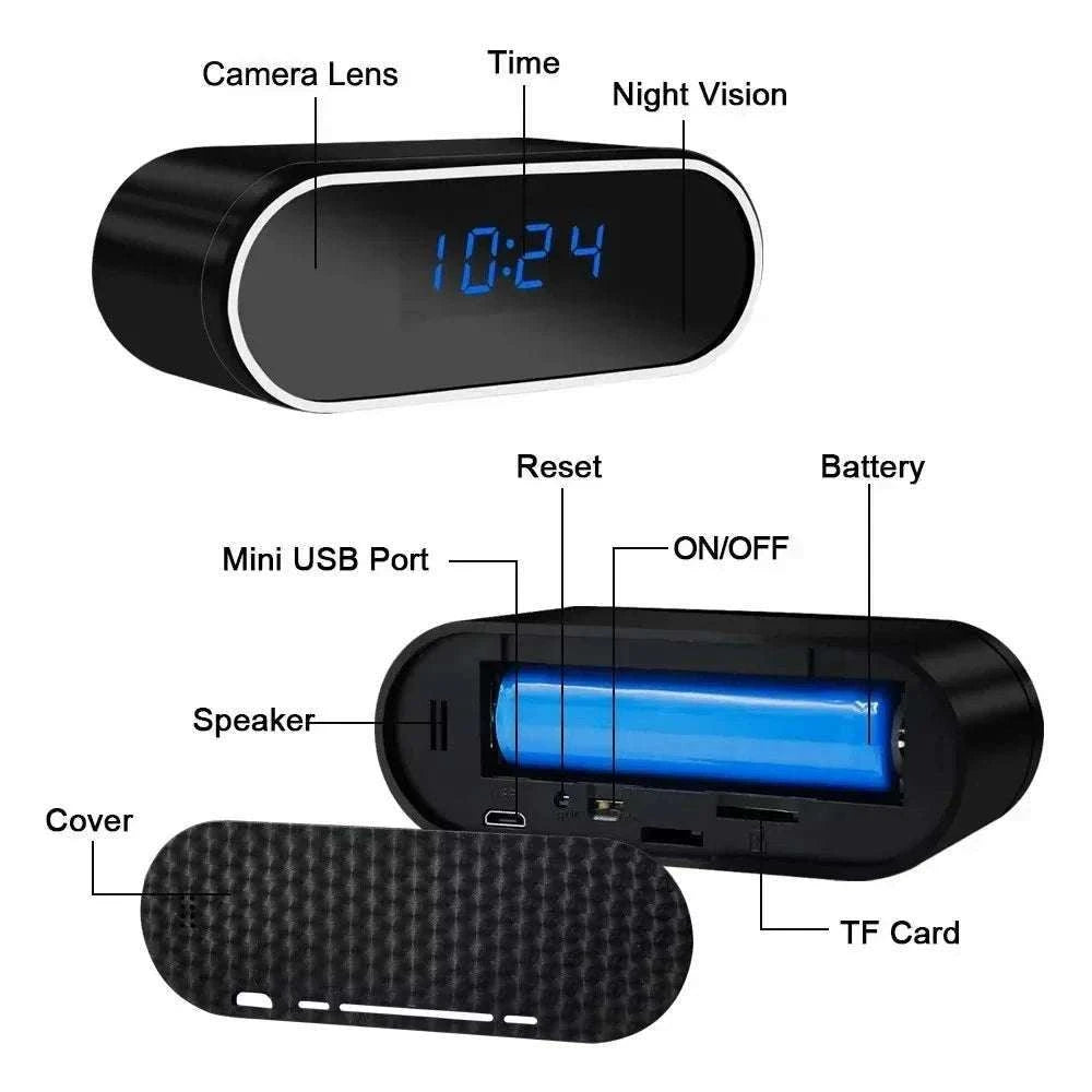 4K Night Vision Mini Clock Camera with WiFi Remote Viewing-Add 18650 battery / Add 32GB card / China Mainland