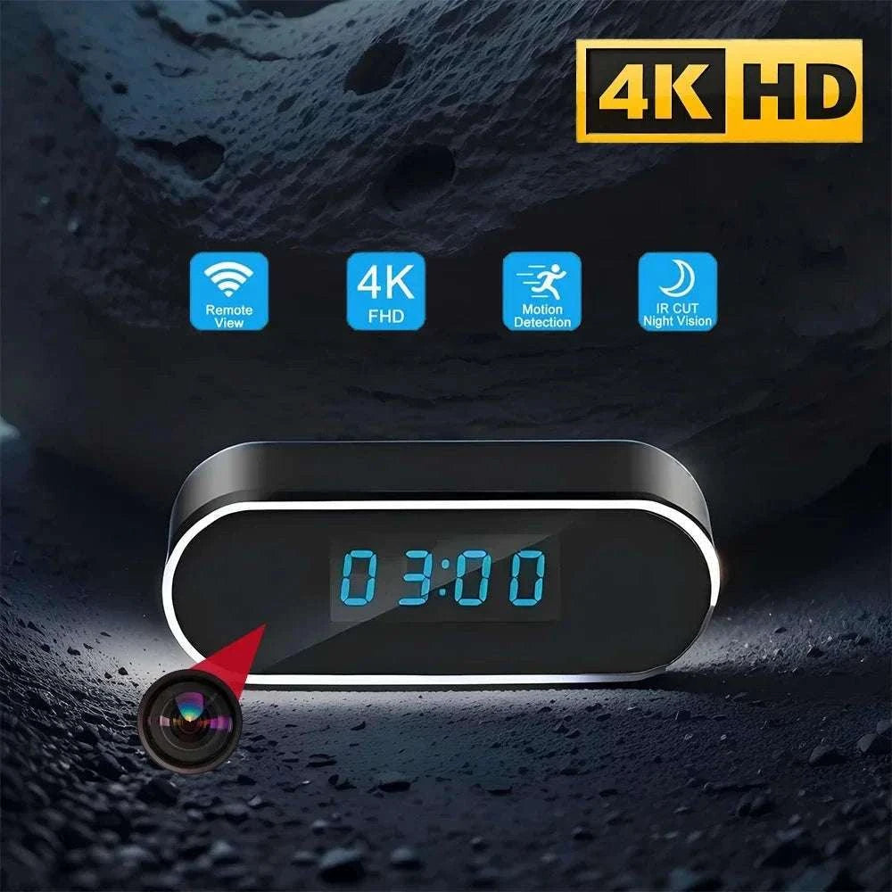 4K Night Vision Mini Clock Camera with WiFi Remote Viewing-Add 18650 battery / Add 32GB card / China Mainland