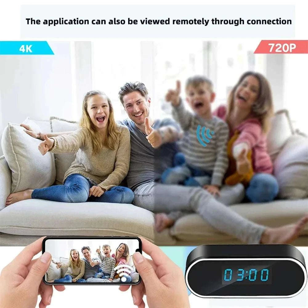 4K Night Vision Mini Clock Camera with WiFi Remote Viewing-Add 18650 battery / Add 32GB card / China Mainland
