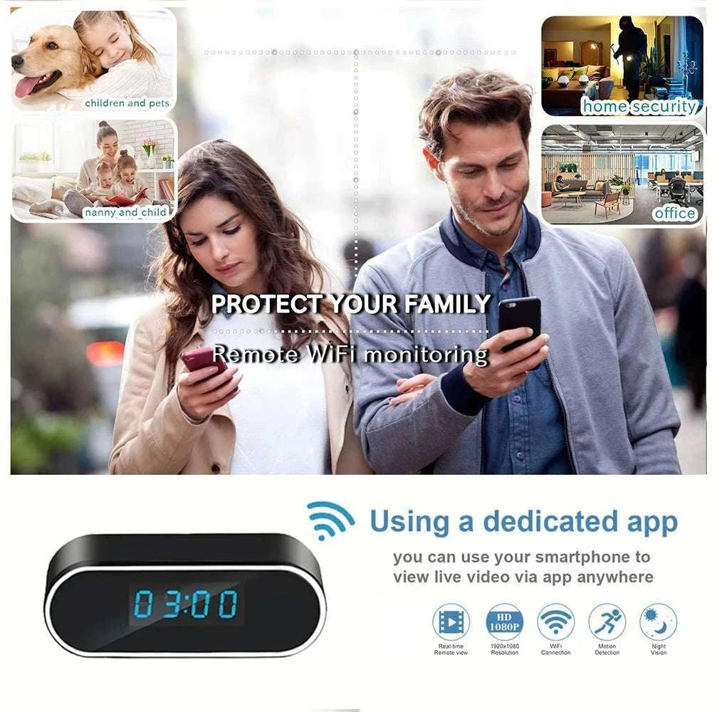 4K Night Vision Mini Clock Camera with WiFi Remote Viewing-Add 18650 battery / Add 32GB card / China Mainland