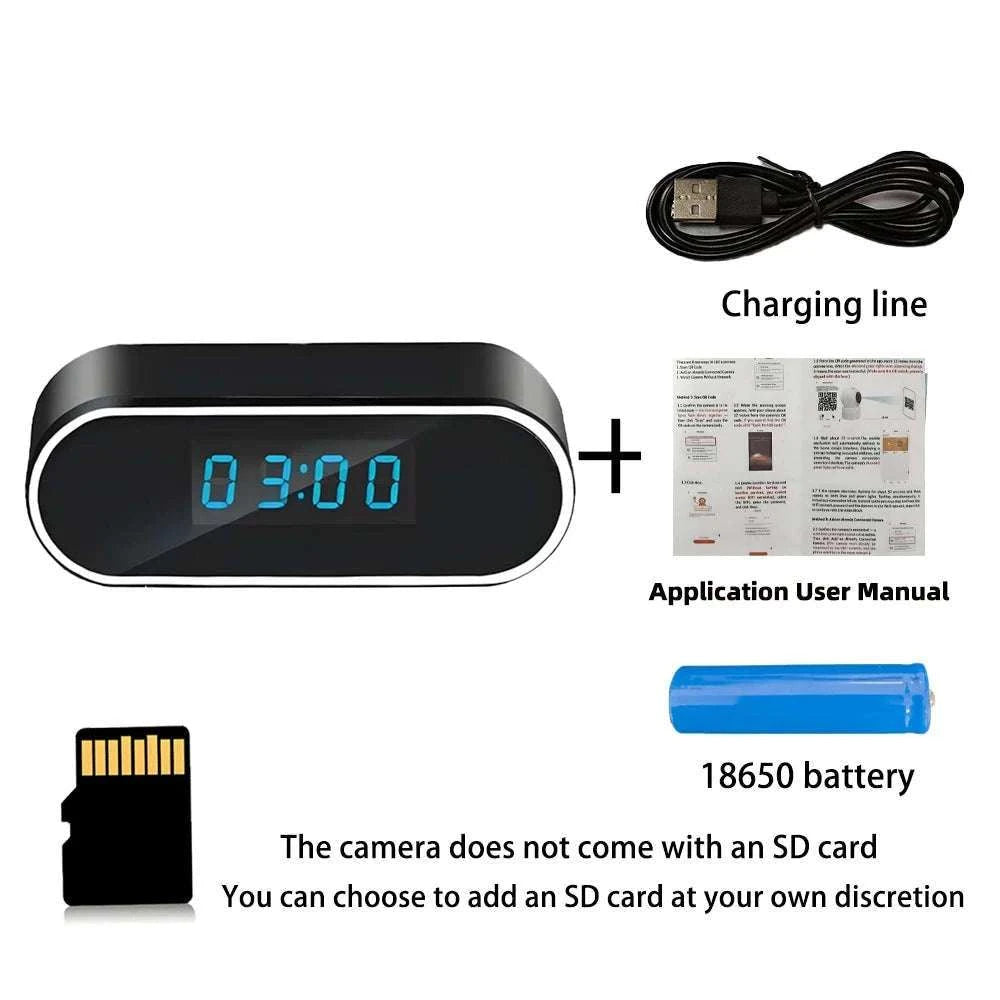 4K Night Vision Mini Clock Camera with WiFi Remote Viewing-Add 18650 battery / Add 32GB card / China Mainland