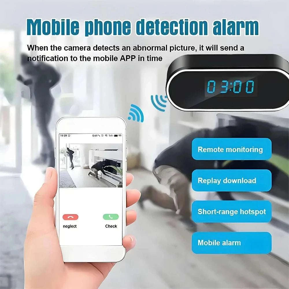4K Night Vision Mini Clock Camera with WiFi Remote Viewing-Add 18650 battery / Add 32GB card / China Mainland