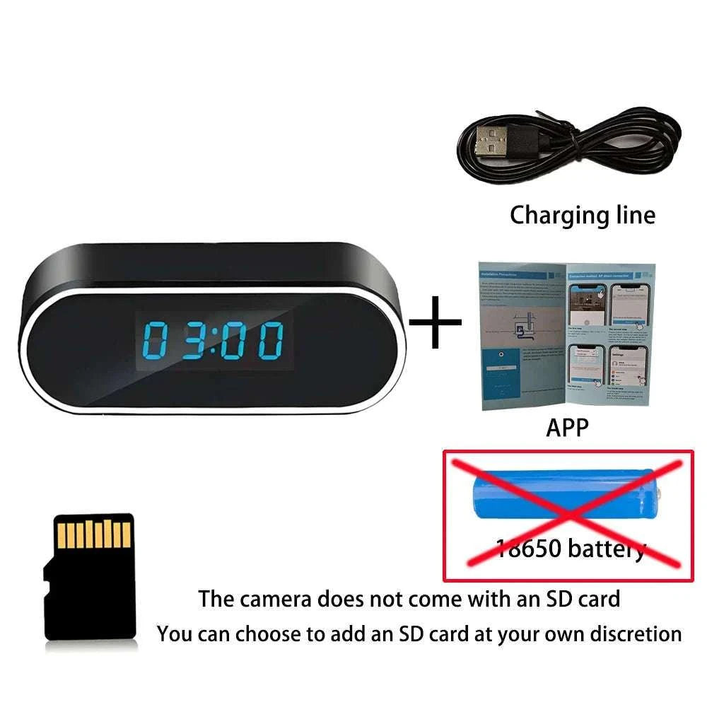4K Night Vision Mini Clock Camera with WiFi Remote Viewing-Add 18650 battery / Add 32GB card / China Mainland