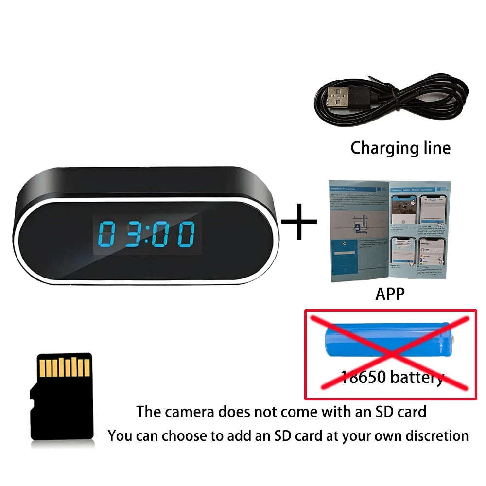 4K Night Vision Mini Clock Camera with WiFi Remote Viewing-Add 18650 battery / Only clock camera / China Mainland