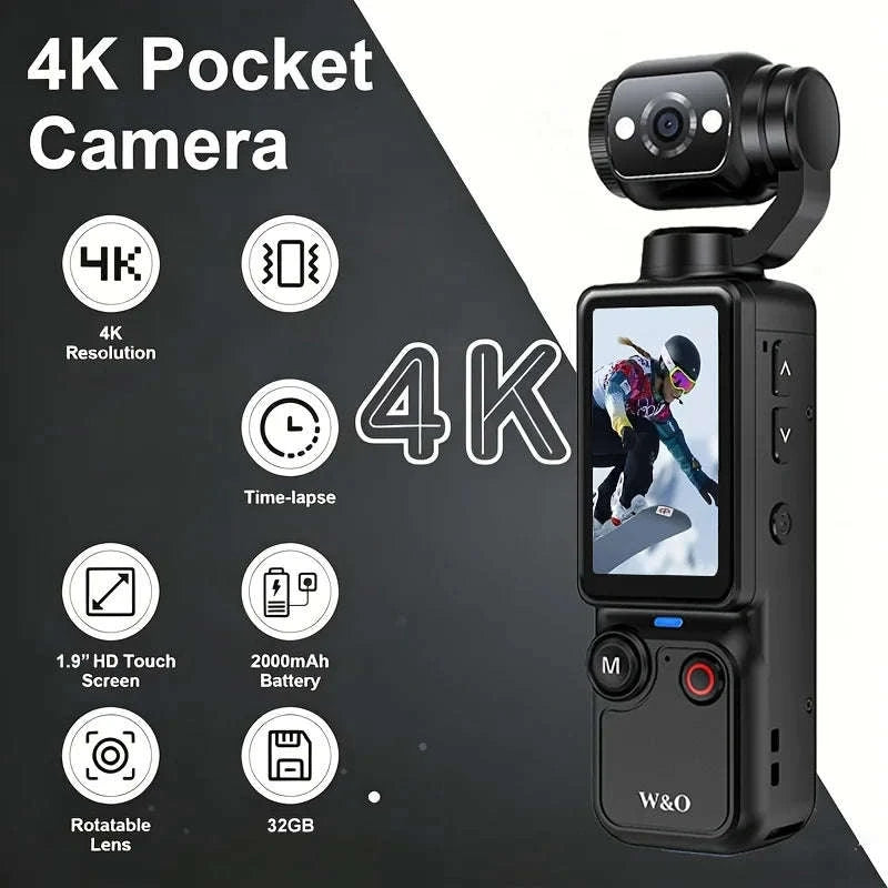 4K Pocket Sports Camcorder with 32GB Card, Tripod and 7-Hour Battery-WHITE / United States