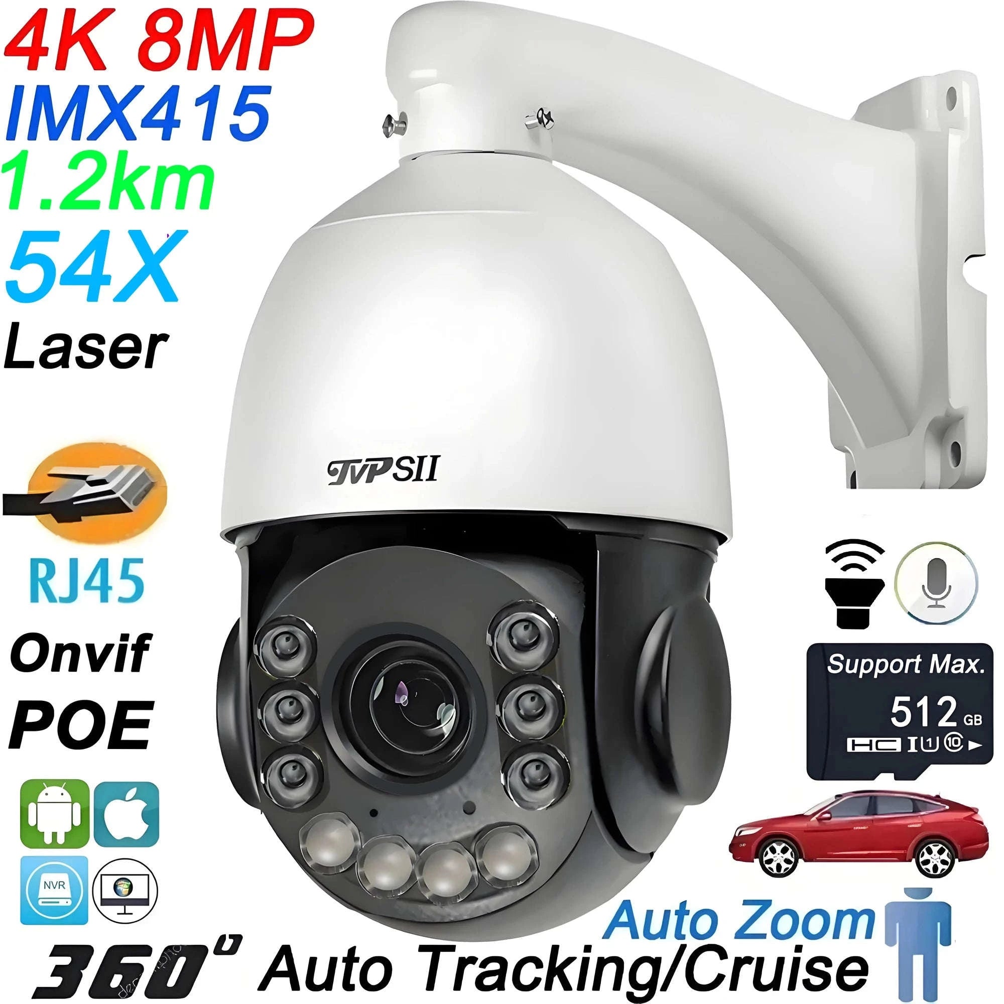 4K PTZ Security Camera with Advanced Tracking-54X 8MP 4K Sony415 / france