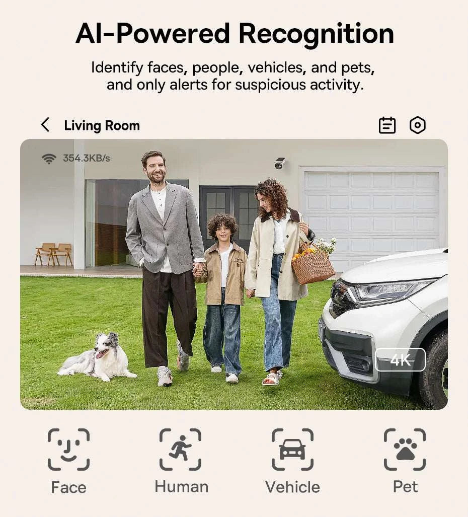 4K Solar Outdoor Security Camera with AI Detection & App Control-White