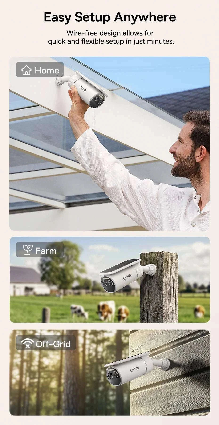 4K Solar Outdoor Security Camera with AI Detection & App Control-White