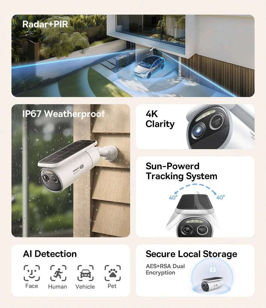 4K Solar Outdoor Security Camera with AI Detection & App Control-White