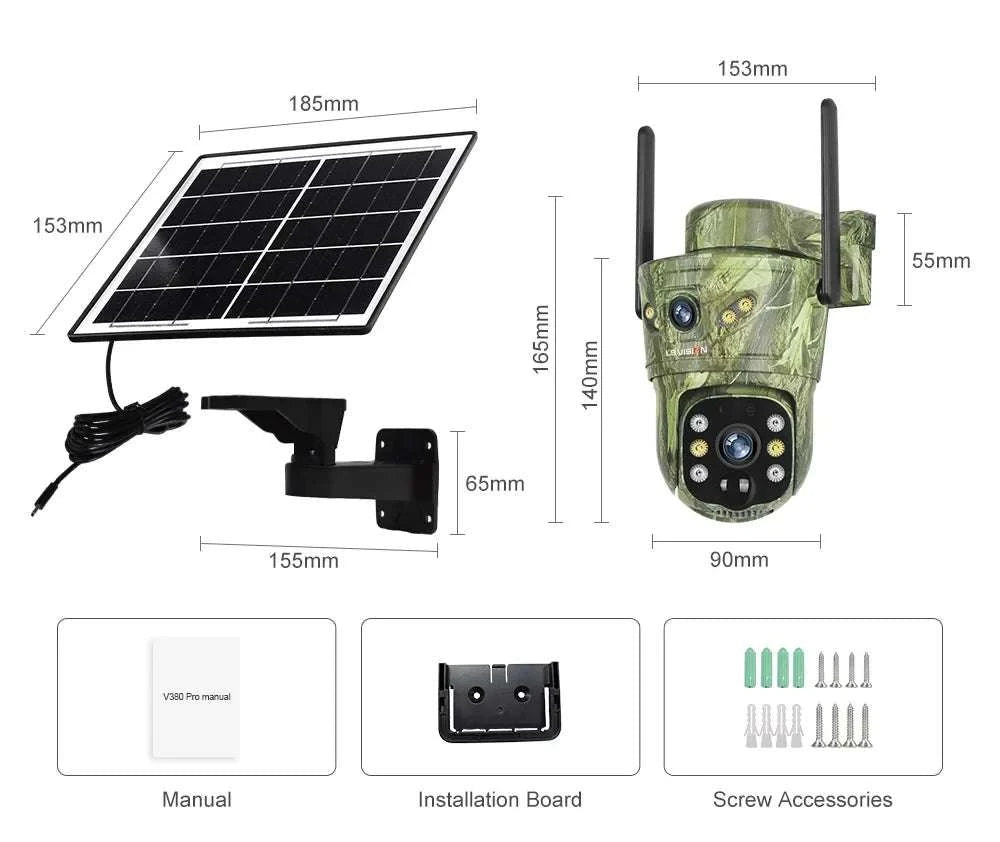4K Solar Security Camera with 360° PTZ, 4G/WiFi & Dual Screen-4G Cam Add 128G / China Mainland