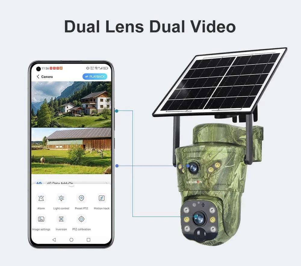 4K Solar Security Camera with 360° PTZ, 4G/WiFi & Dual Screen-4G Cam Add 128G / China Mainland