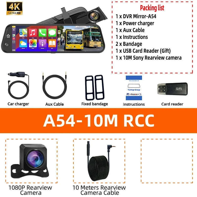 4K Touch Screen Car Dash Cam with Rear Camera-A54-6M RCC-GPS / 128G