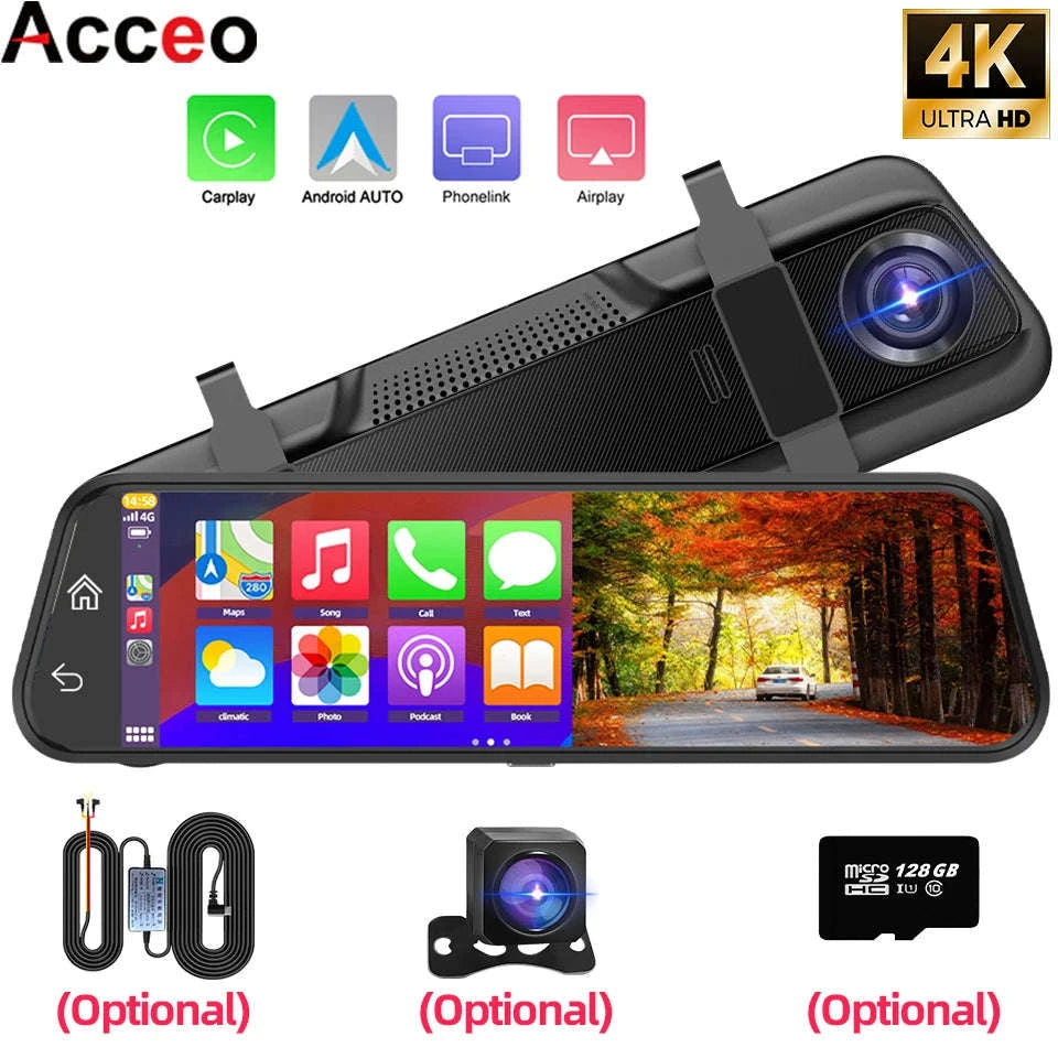 4K Touch Screen Car Dash Cam with Rear Camera-A54-6M RCC-GPS / 128G
