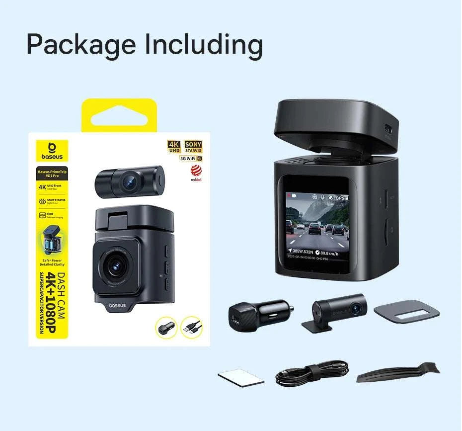 4K UHD Dash Cam with Sony Sensor, WiFi 6 & GPS Recording-Front n Rear n HW / China Mainland / 64G