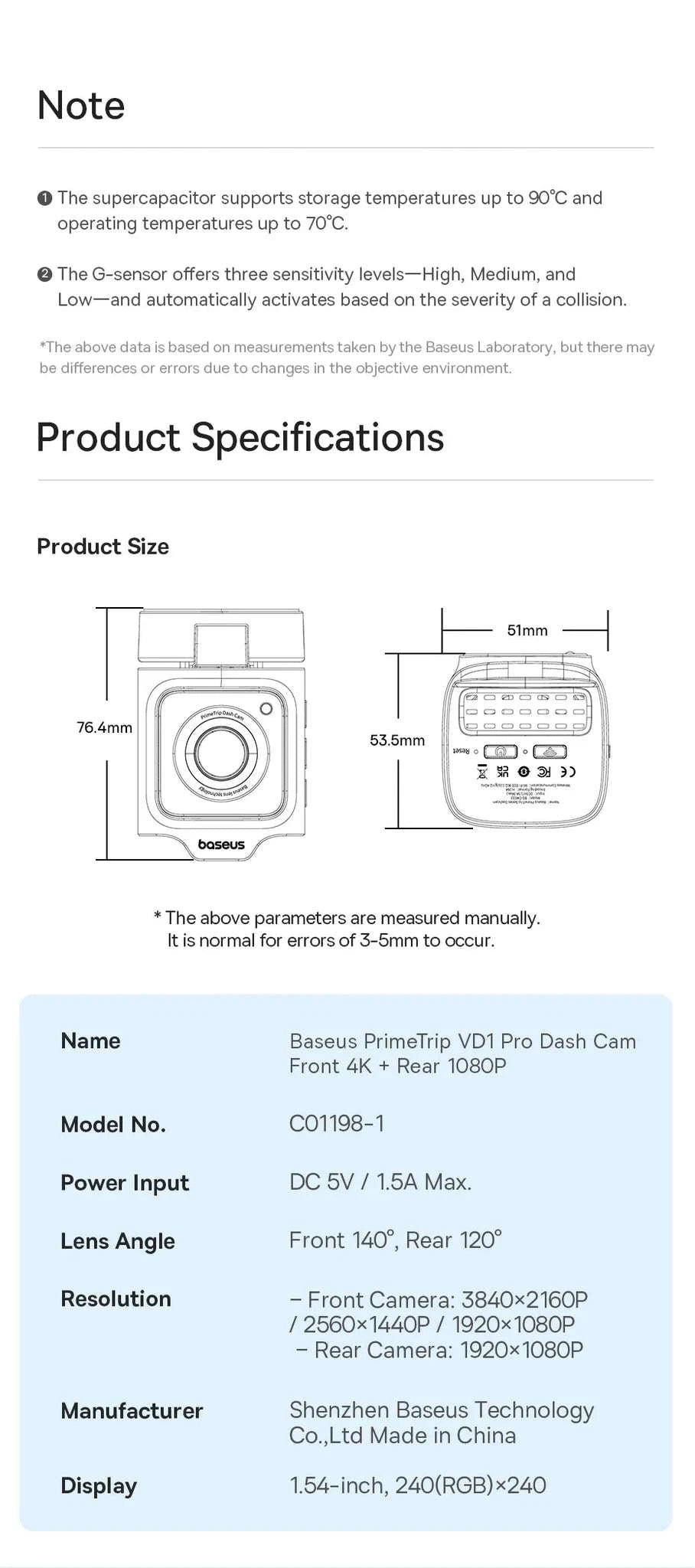 4K UHD Dash Cam with Sony Sensor, WiFi 6 & GPS Recording-Front n Rear n HW / China Mainland / 64G