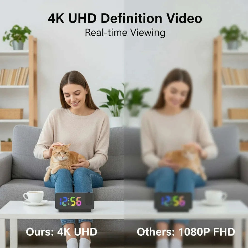 4K UHD WiFi Alarm Clock Camera with Time Projection Screen-China Mainland