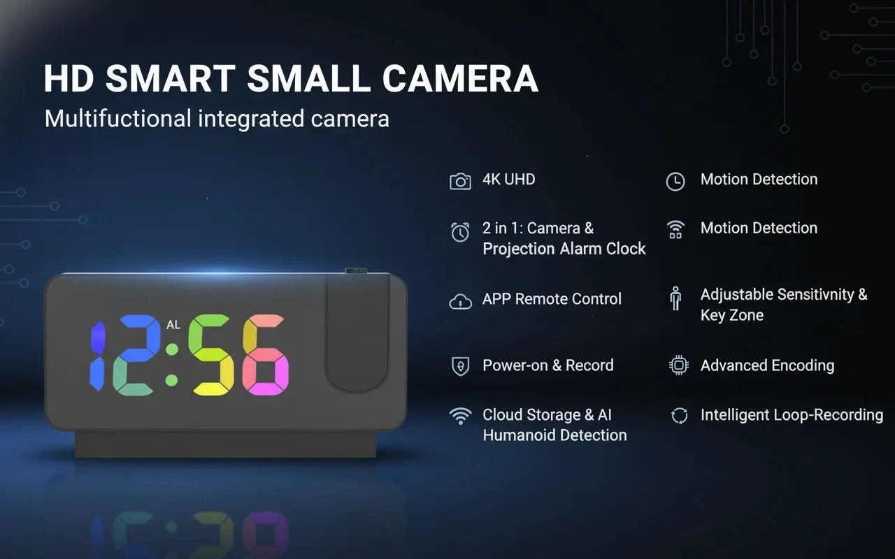 4K UHD WiFi Alarm Clock Camera with Time Projection Screen-China Mainland